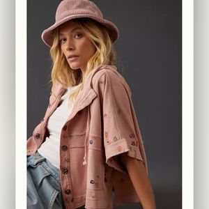 Anthropologie- short sleeve floral sweatshirt- XL